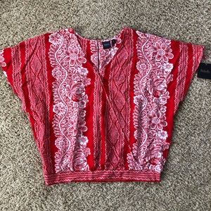 NWT Rafaella Red/White Floral Bandana Print Flowy Blouse Size S